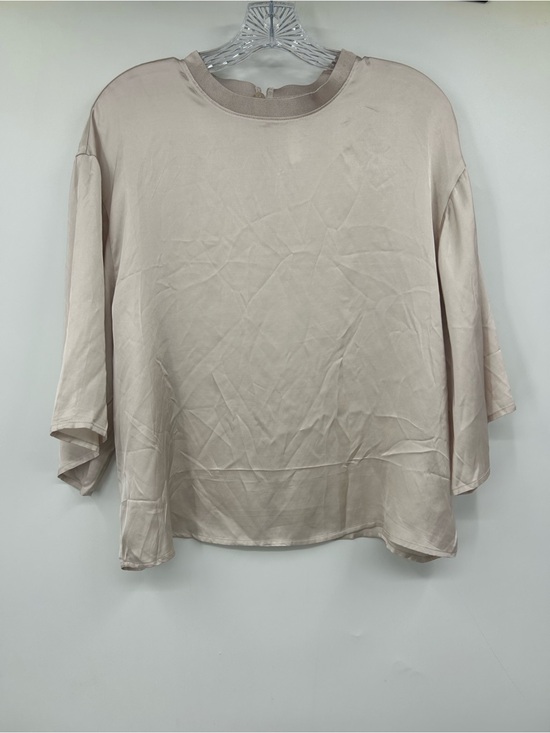 By Anthropologie Tops - By Anthropologie Women’s Ivory Viscose Short Sleeve Satin Blouse Keyhole Size M